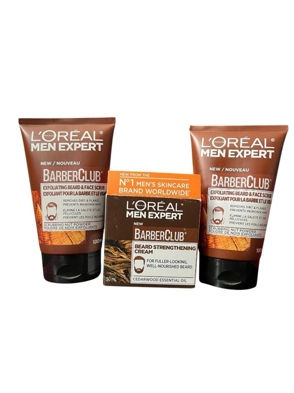 2X L'oreal Men Expert Barber Club  Beard & Face Scrub & 1 Beard Cream, New